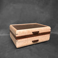 SELECT Sophisticated Jewelry Chest Birdseye Maple with Swirled Walnut Lid Bubinga and Walnut Stripes
