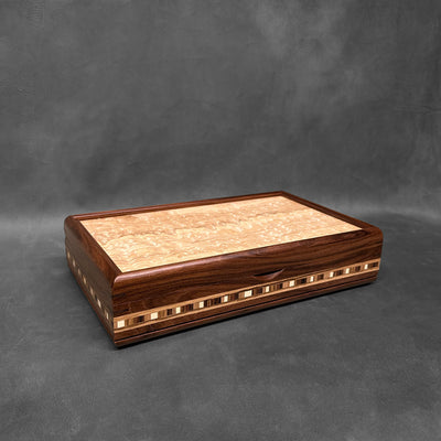 Signature Large Valet Box — Bolivian Rosewood with Tamo Ash lid and Check Inlay