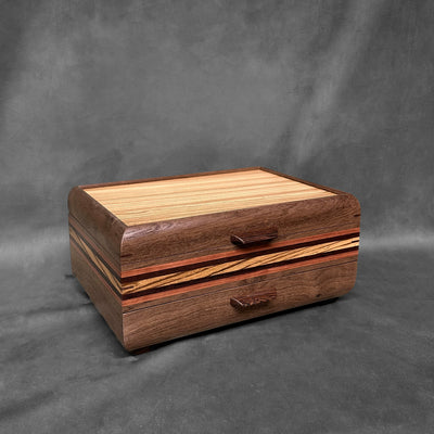 Signature Sophisticated Jewelry Chest Walnut with Zebrawood lid Bubinga, Wenge and Zebrawood Stripes #2