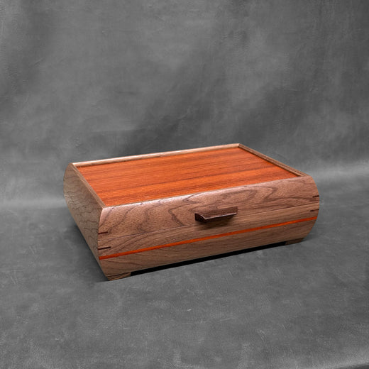 Signature Elegance Jewelry Box Walnut with Padauk Lid and Padauk Stripe
