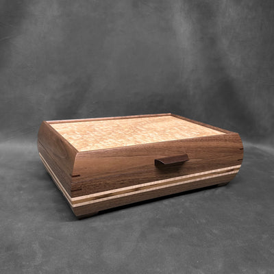 Signature Elegance Jewelry Box Walnut with Tamo Ash Lid Curly Maple and Zebrawood Stripe
