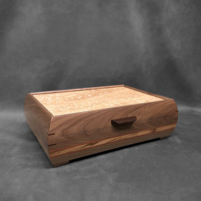 Signature Elegance Jewelry Box Walnut with Tamo Ash Lid Bubinga and Zebrawood Stripe (Copy)