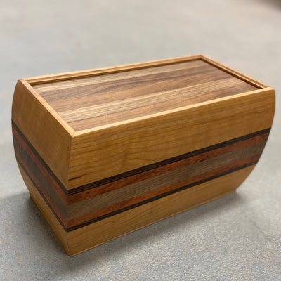 Wooden handmade SELECT Large Cremation Urn in Natural Cherry Double Stripe Cherry Rosewood by Mikutowski Woodworking