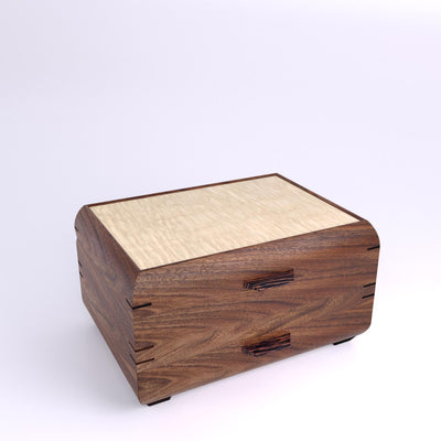 Wooden handmade Sophisticated Jewelry Chest Walnut Curly Maple by Mikutowski Woodworking