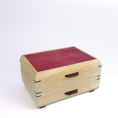Wooden handmade Sophisticated Jewelry Chest Birdseye Maple Purpleheart by Mikutowski Woodworking