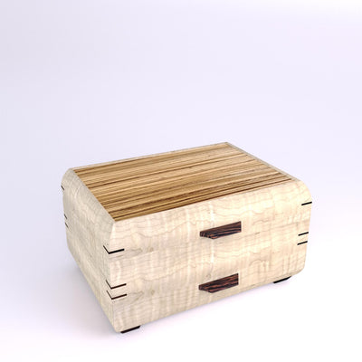 Wooden handmade Sophisticated Jewelry Chest Curly Maple Zebrawood by Mikutowski Woodworking