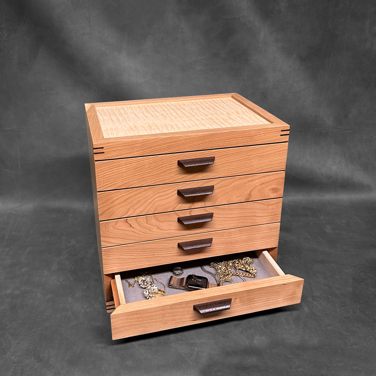 SELECT 5-Drawer Jewelry Chest in Cherry with Curly Maple Lid