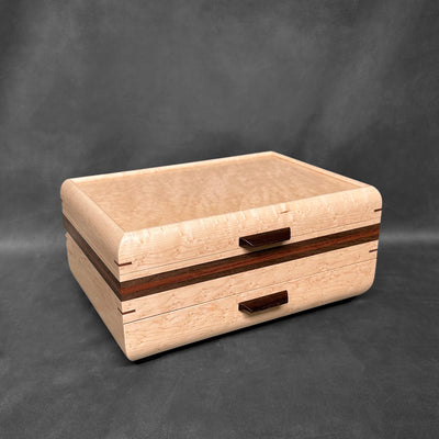 SELECT Sophisticated Jewelry Chest Birdseye Maple with Birdseye Maple Lid Walnut and Bubinga Stripes
