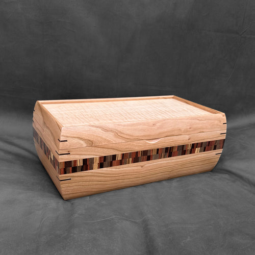 Signature Mini Hope Chest in Cherry with Curly Maple Lid and Double Check Stripe