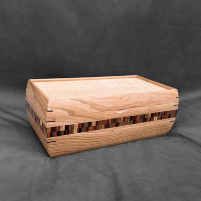 SELECT Mini Hope Chest in Cherry with Curly Maple Lid and Double Check Stripe