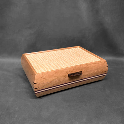 Signature Elegance Jewelry Box Cherry with Curly Maple Lid Purpleheart Curly Maple Stripes