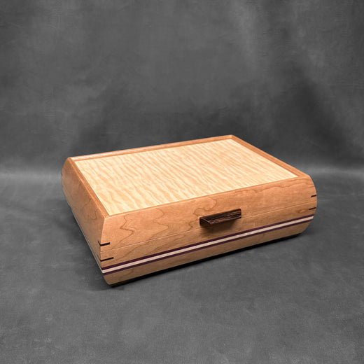 Signature Elegance Jewelry Box Cherry with Curly Maple Lid Purpleheart Curly Maple Stripes