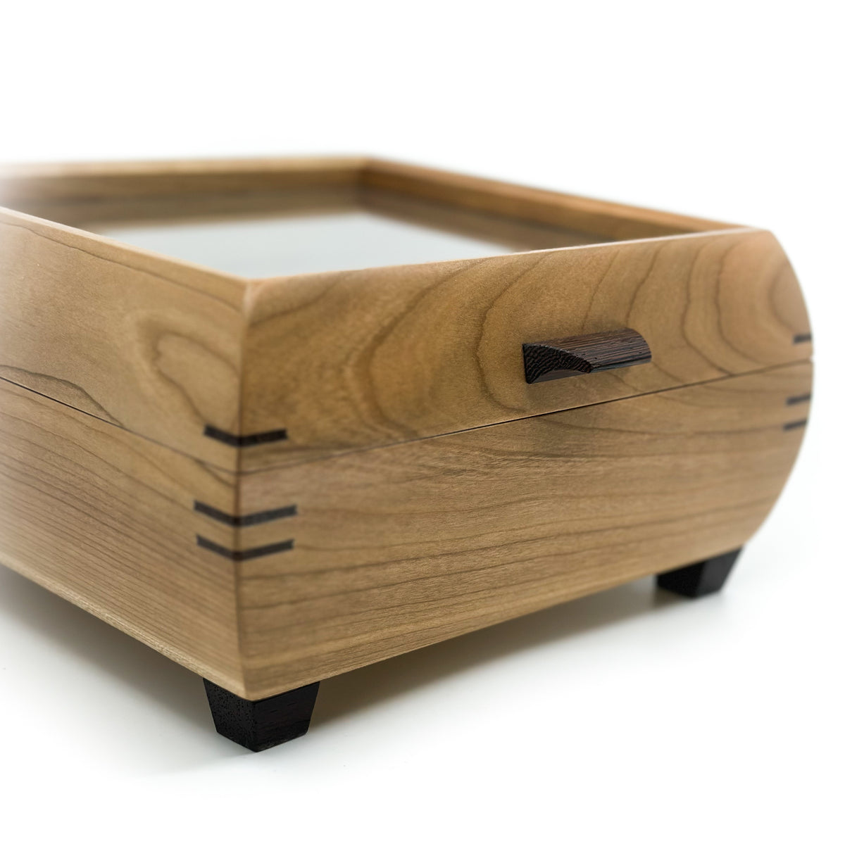 Cherry watch box side detail with hand-cut corner splines