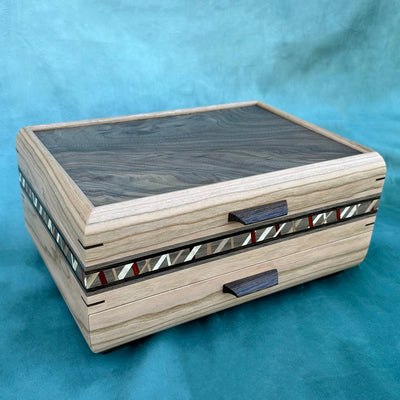 SELECT Sophisticated Jewelry Chest Cherry with Walnut lid and Walnut and Wenge Stripe with Crisscross Accent