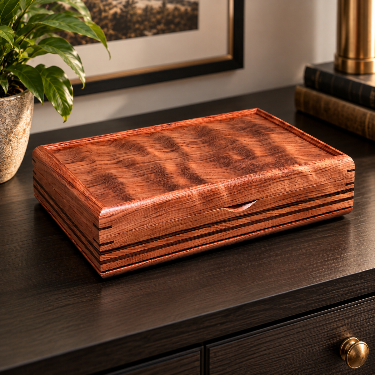 The One — October 2026 · Bubinga with Bubinga Lid Wenge Stripes Valet Box