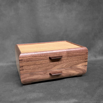 Signature Sophisticated Jewelry Chest Walnut with Zebrawood Lid