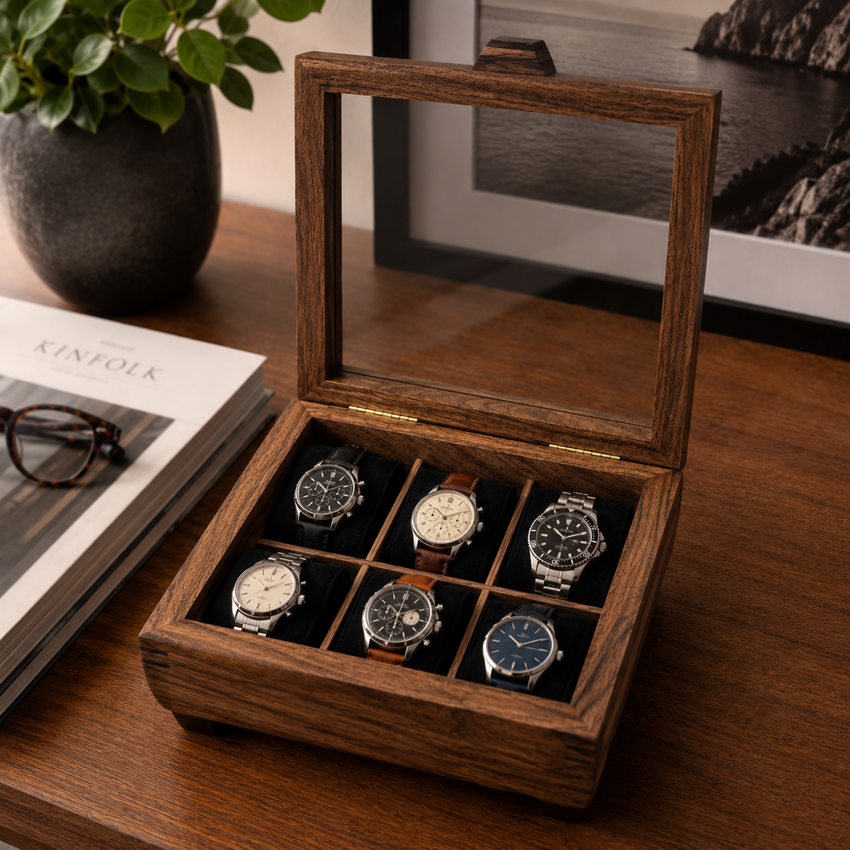 Wooden Watch Box for 6 Watches — Walnut