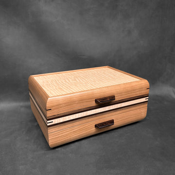 Signature Sophisticated Jewelry Chest Cherry with Curly maple lid Walnut, Wenge and Curly Maple Stripes