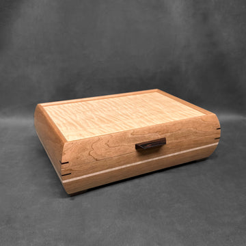 Signature Elegance Jewelry Box Cherry with Curly Maple Lid and Curly Maple Stripe