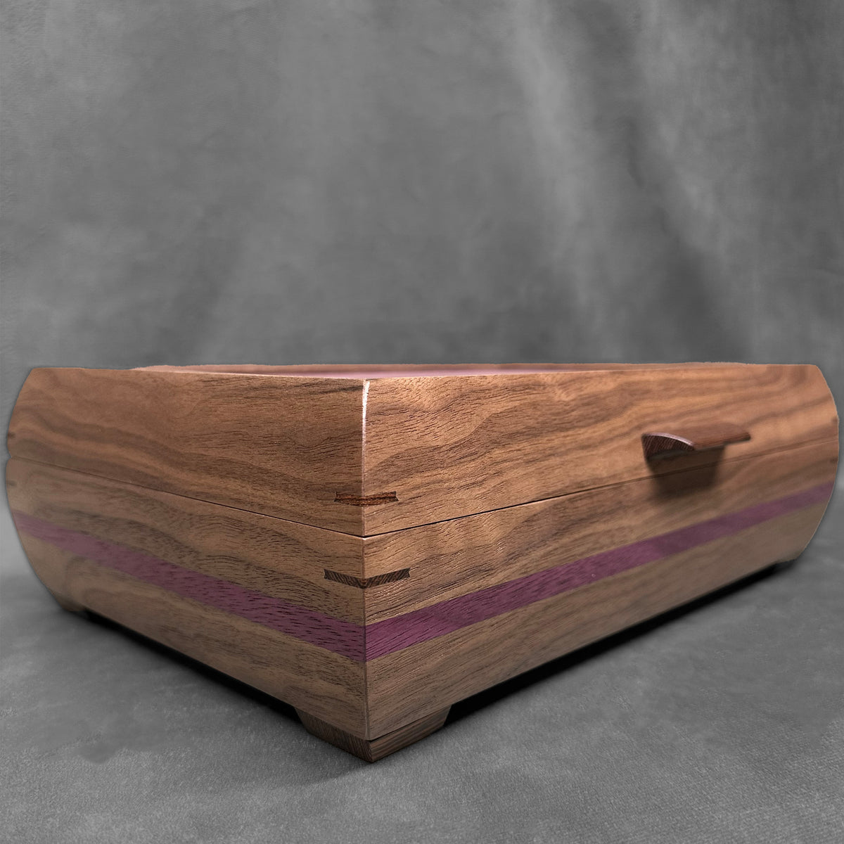 Signature Elegance Jewelry Box Walnut with Purpleheart Lid Purpleheart Stripe #1