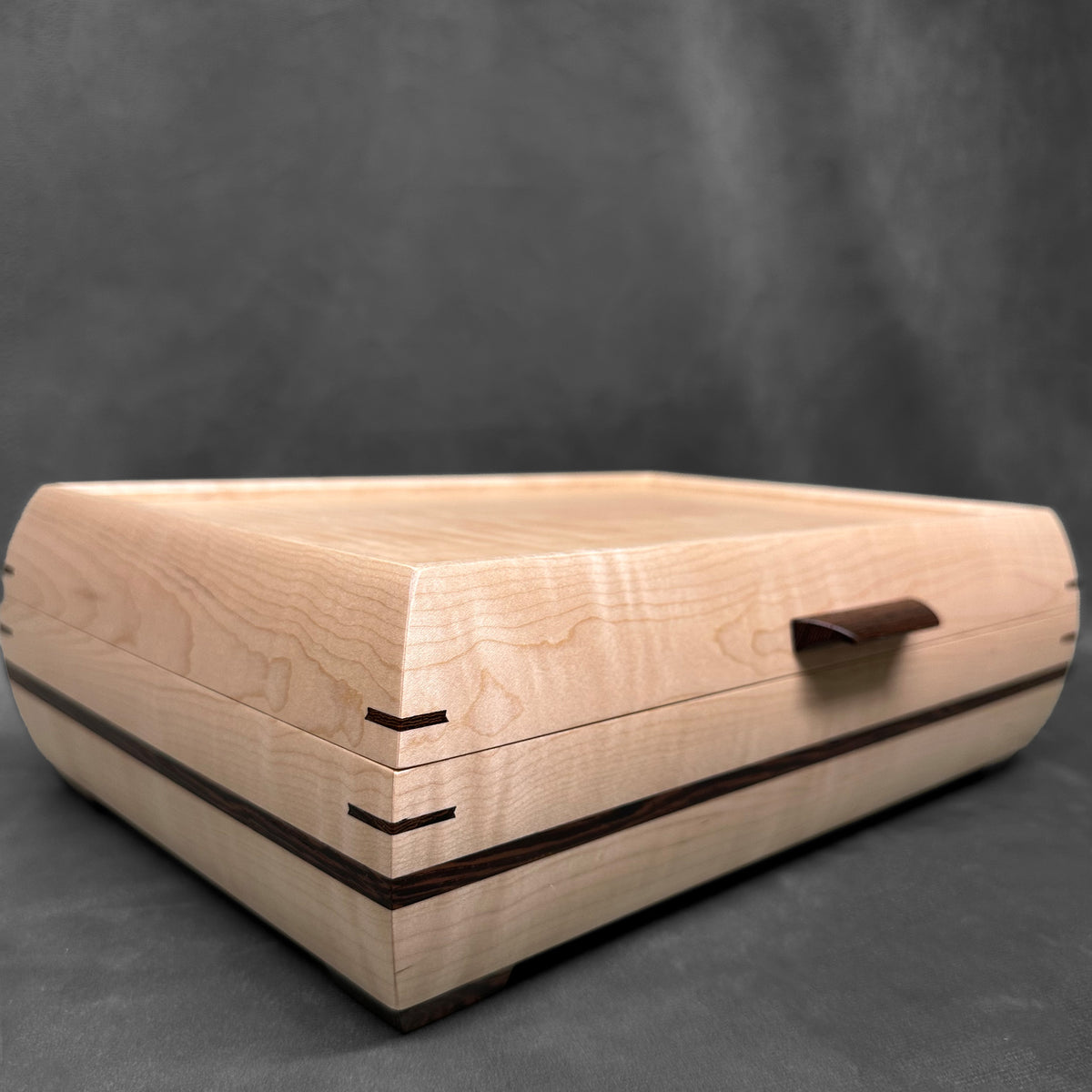 Signature Elegance Jewelry Box Curly Maple with Curly Maple Lid and Wenge Stripe