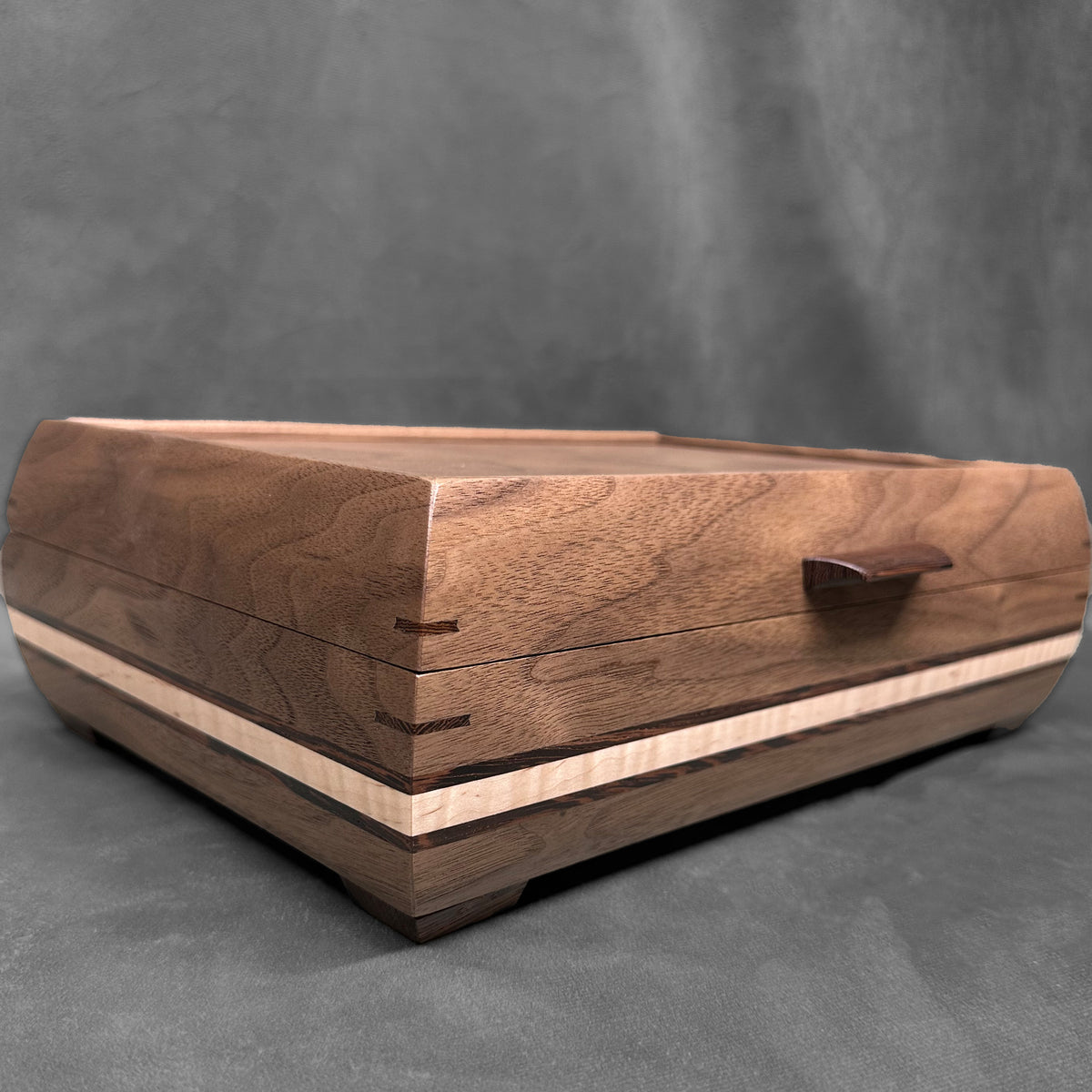 Signature Elegance Jewelry Box Walnut with Walnut Lid Wenge and Curly Stripe