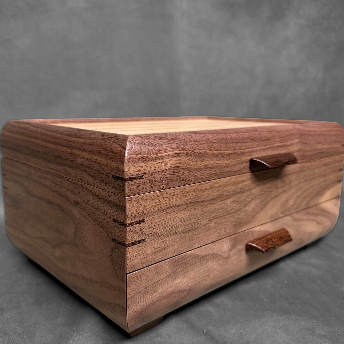 Signature Sophisticated Jewelry Chest Walnut with Zebrawood Lid