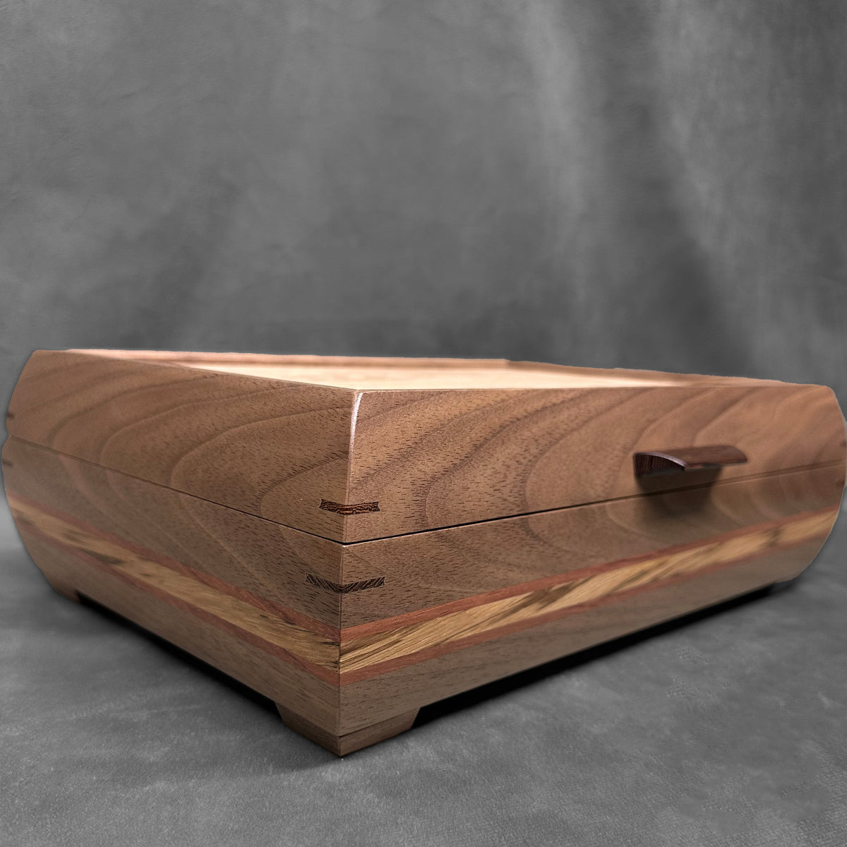Signature Elegance Jewelry Box Walnut with Tamo Ash Lid Bubinga and Zebrawood Stripe (Copy)