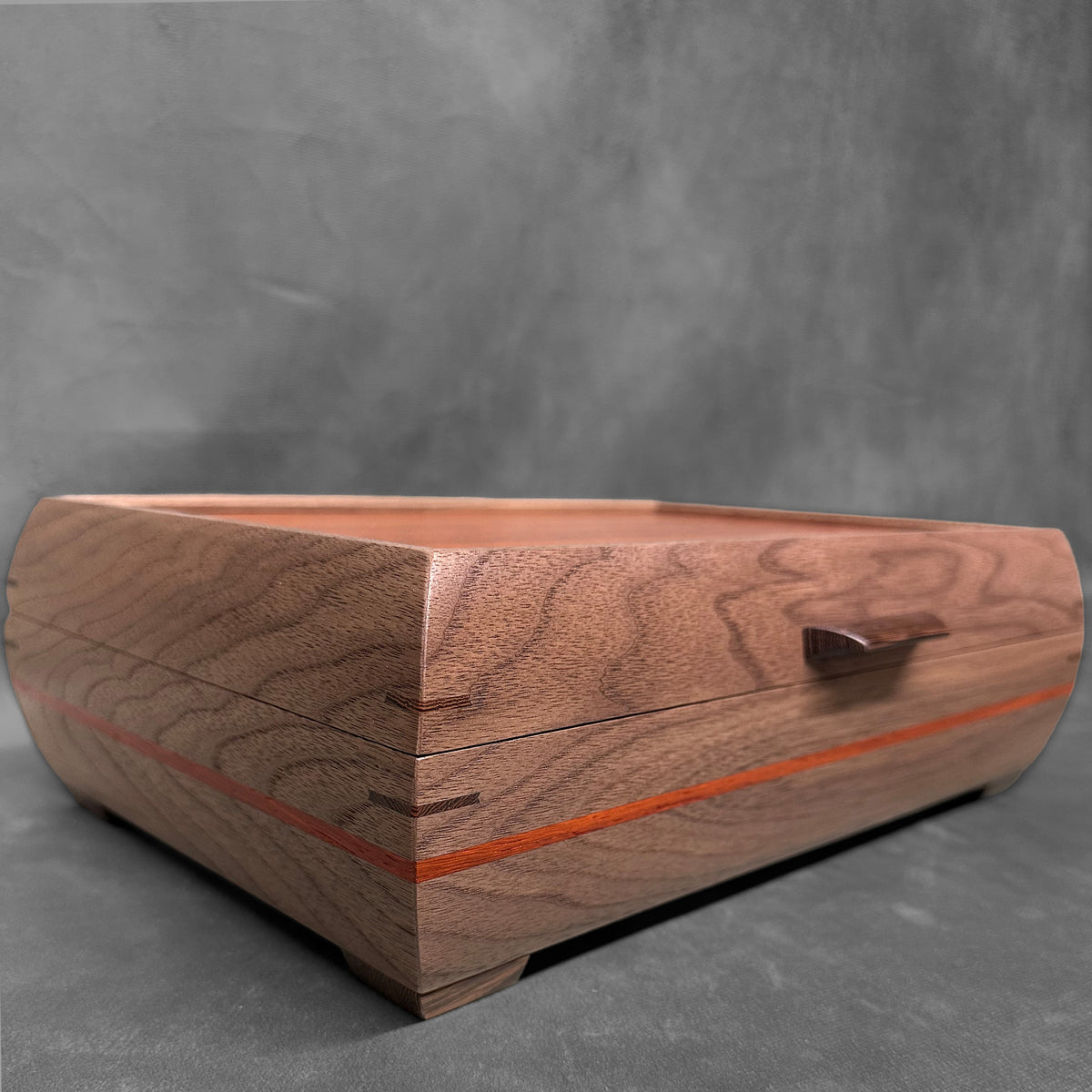 Signature Elegance Jewelry Box Walnut with Padauk Lid and Padauk Stripe