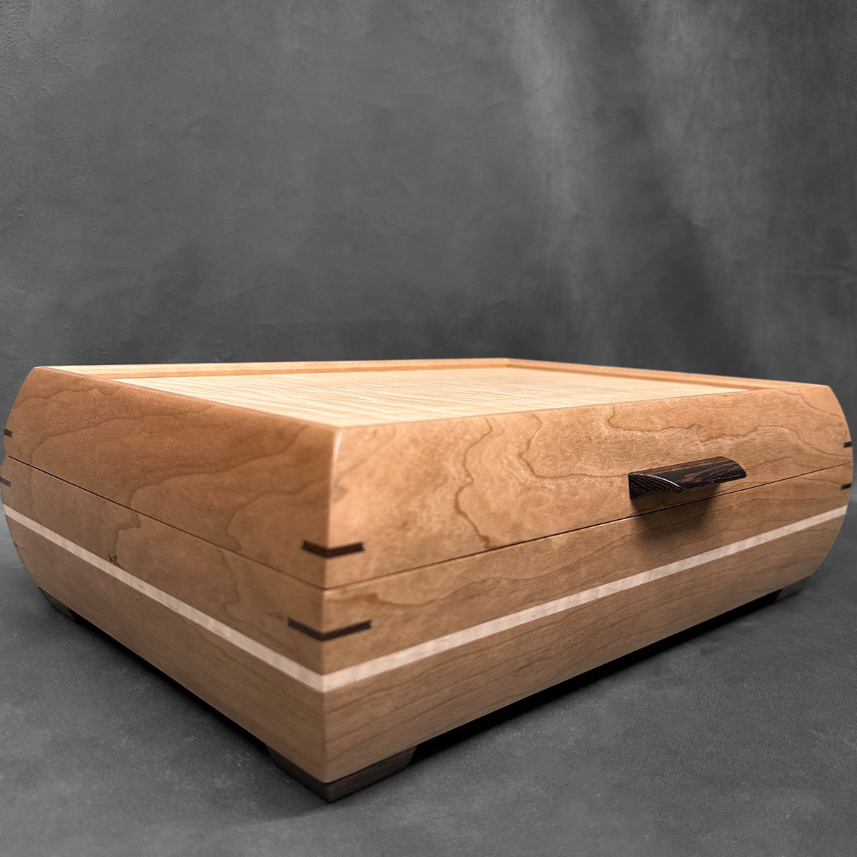 Signature Elegance Jewelry Box Cherry with Curly Maple Lid and Curly Maple Stripe