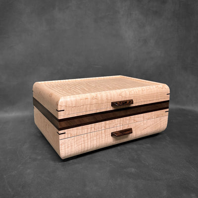 SELECT Sophisticated Jewelry Chest Curly Maple with Curly Maple Lid Walnut and Wenge Stripes