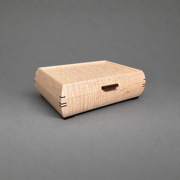 Elegance jewelry box curly maple with curly maple lid, closed