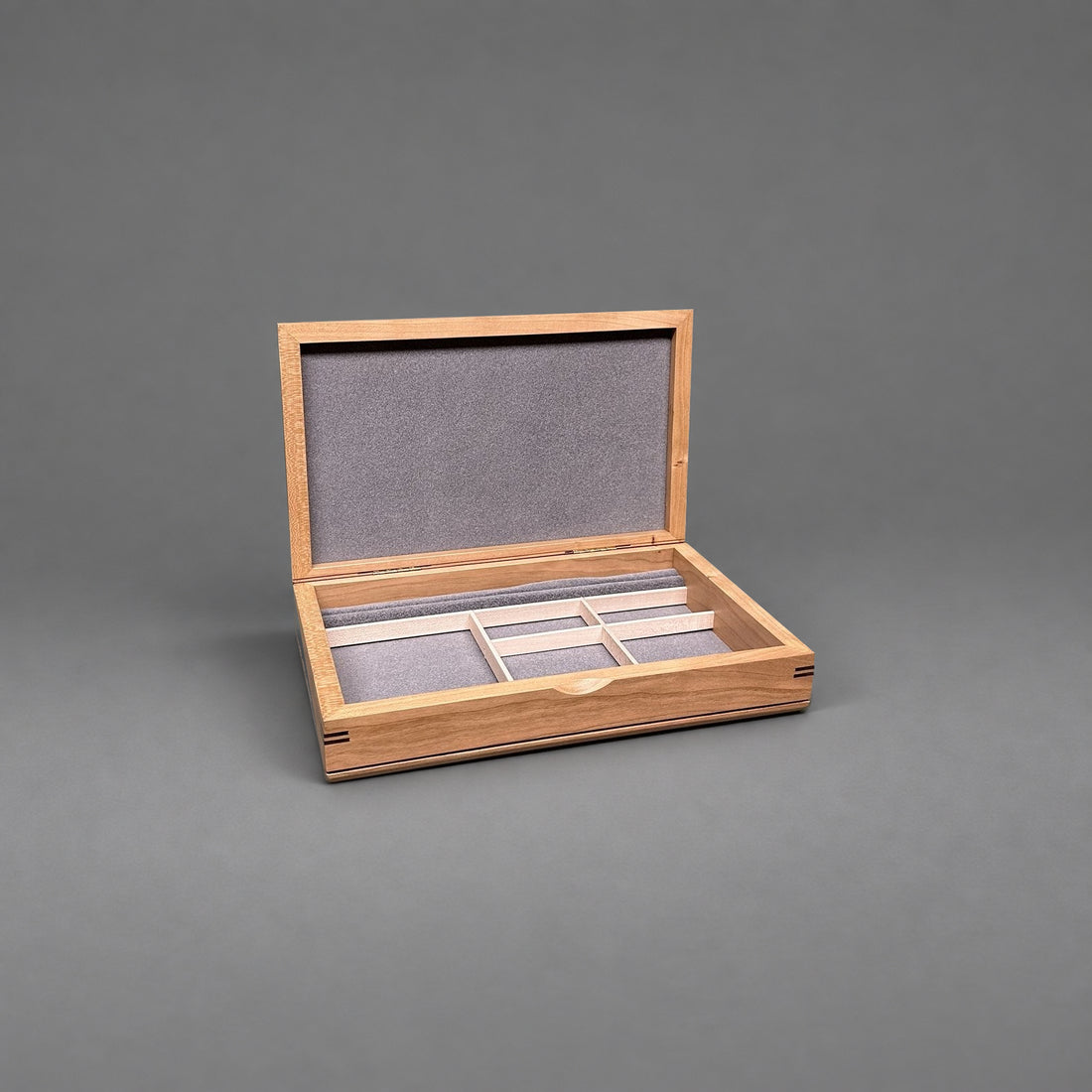 Large Valet Box cherry with curly maple lid, closed