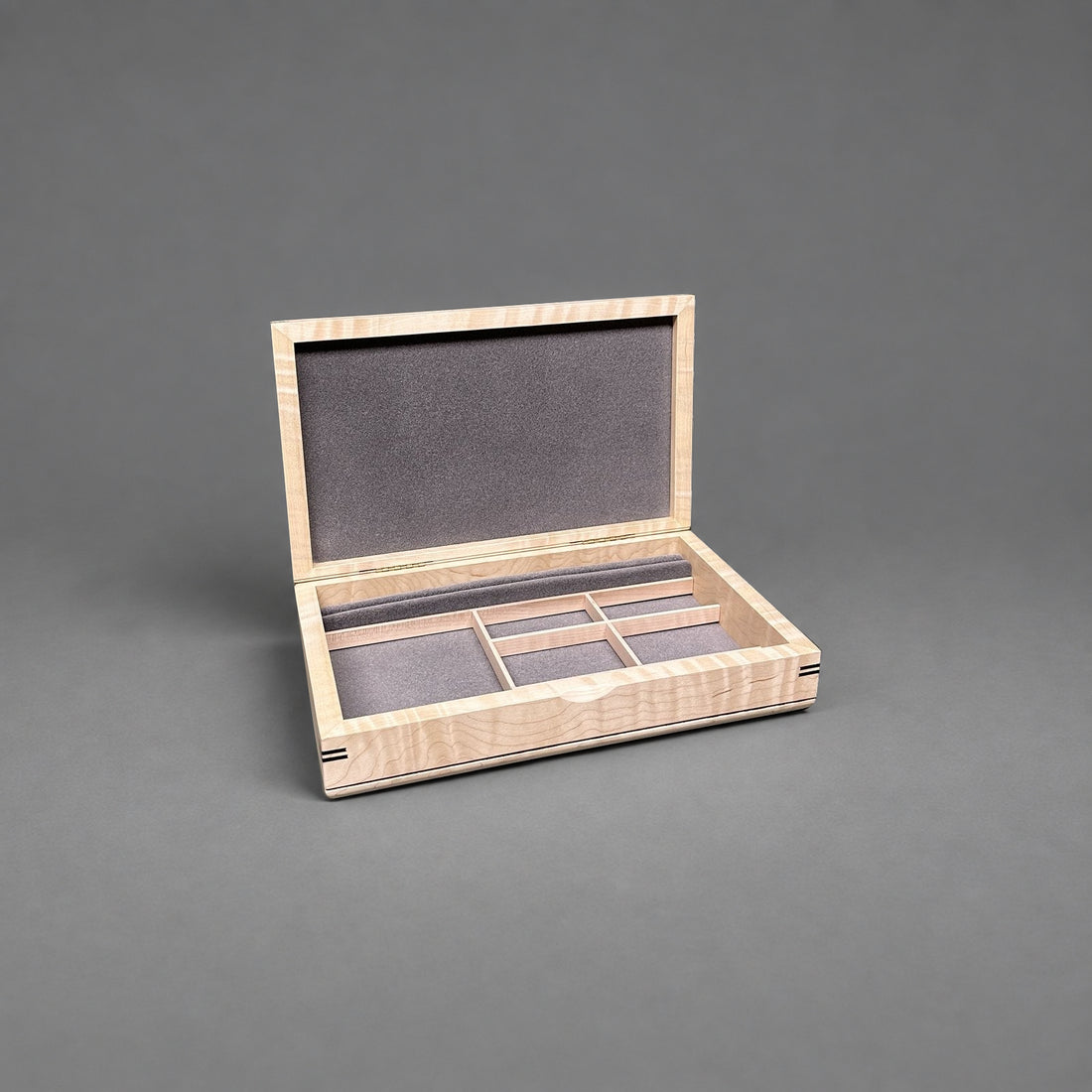 Large Valet Box curly maple with walnut lid, closed
