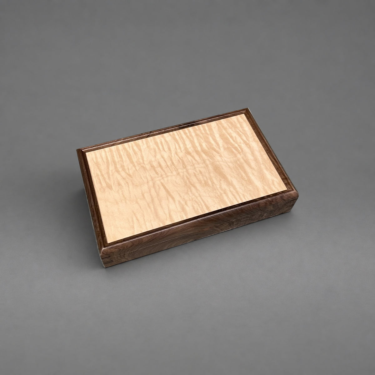 Curly maple lid detail from above