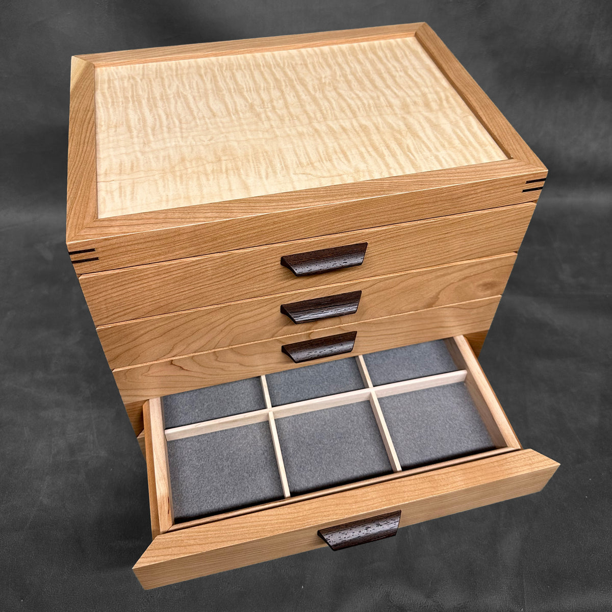 SELECT 5-Drawer Jewelry Chest in Cherry with Curly Maple Lid