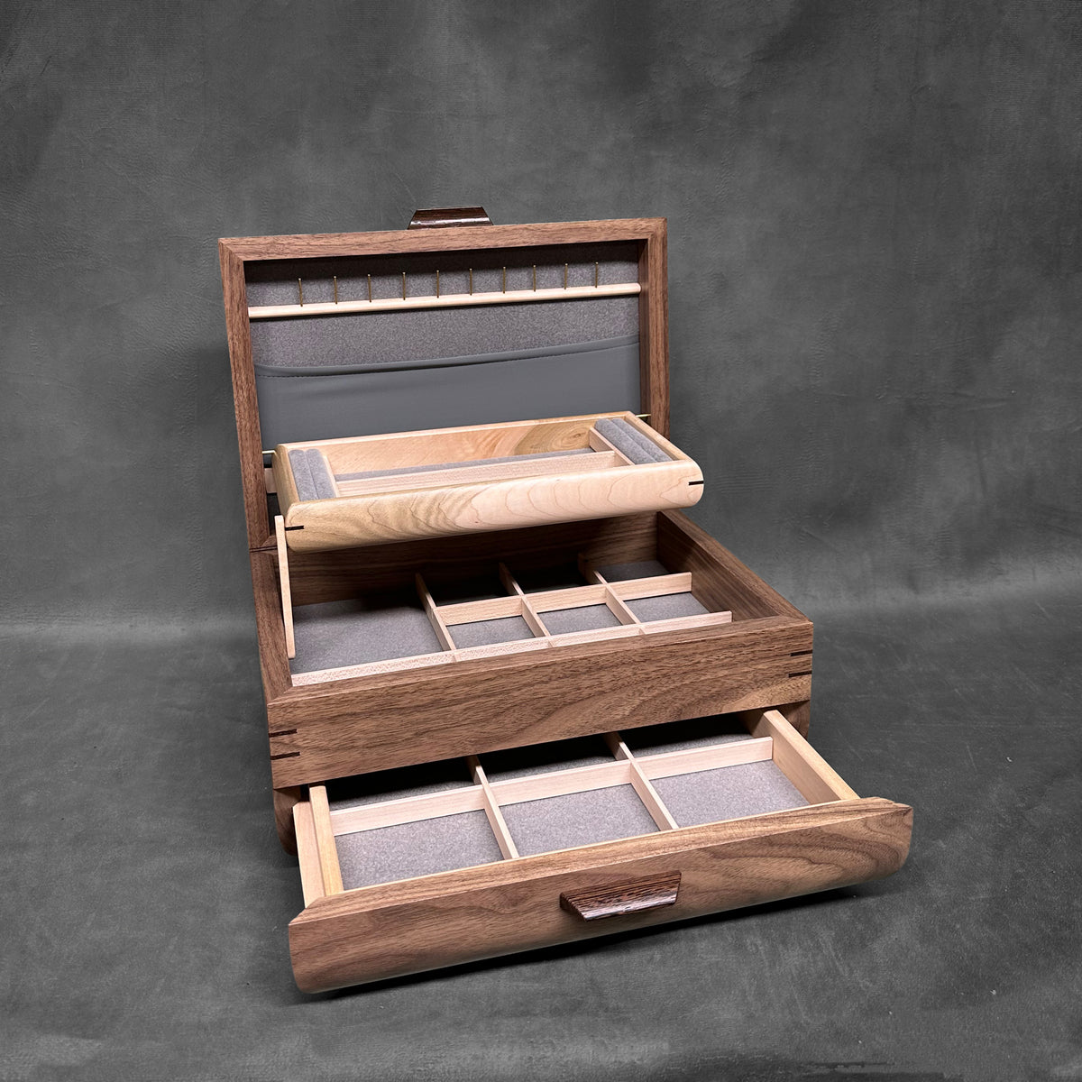 Signature Sophisticated Jewelry Chest Walnut with Zebrawood Lid