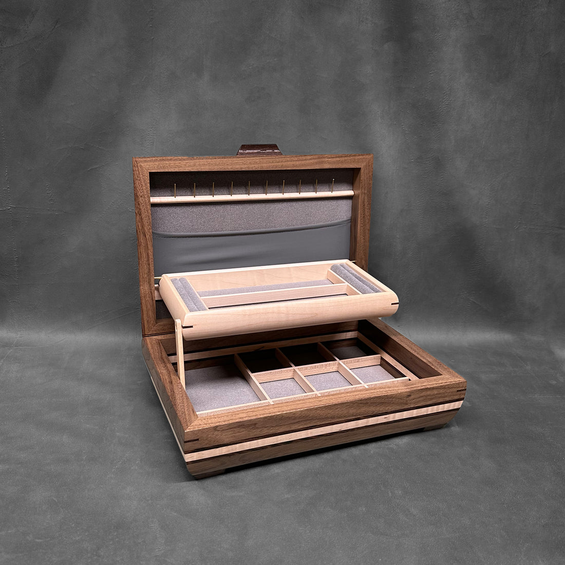 Signature Elegance Jewelry Box Walnut with Walnut Lid Wenge and Curly Stripe