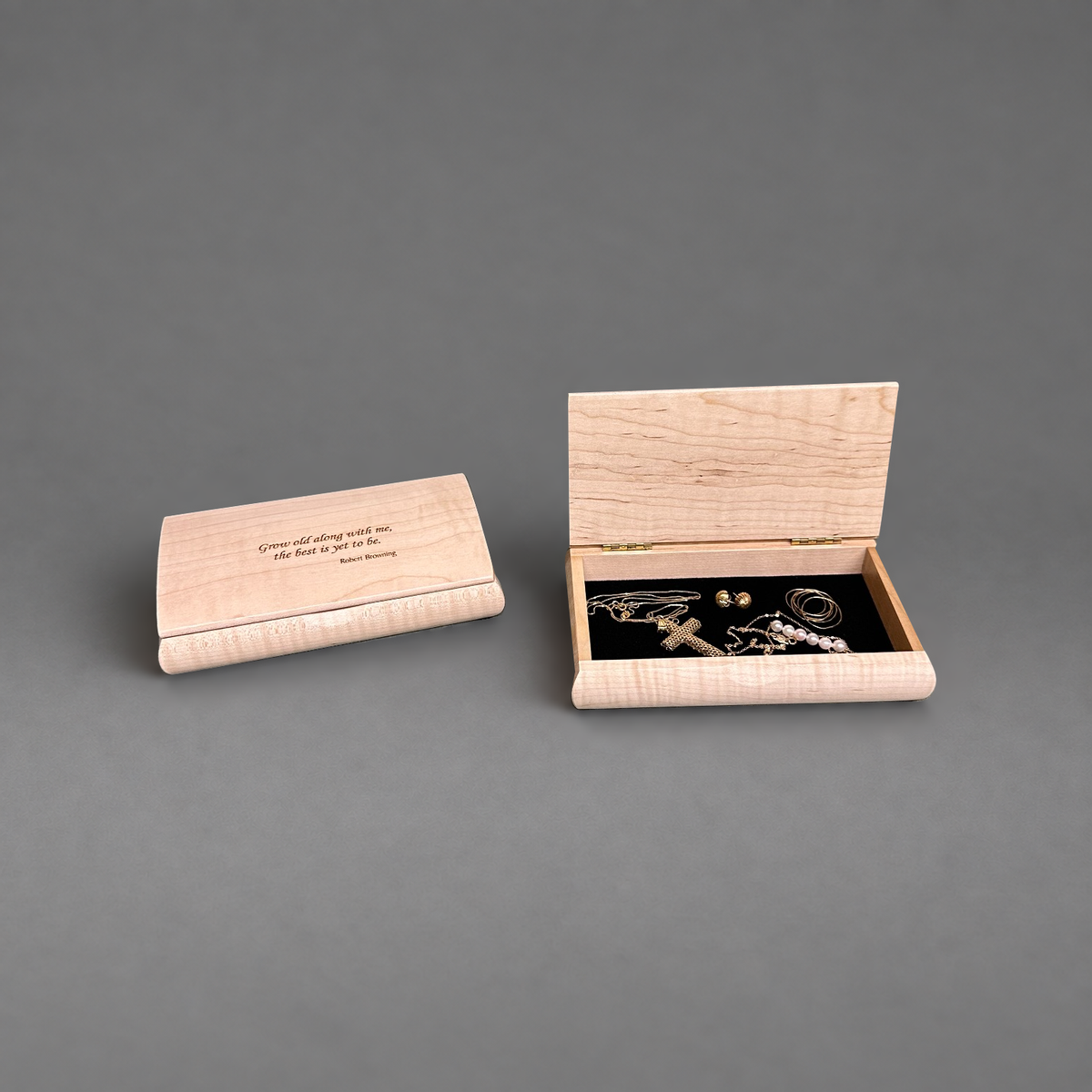 Curly Maple Possibility Box open and closed pair