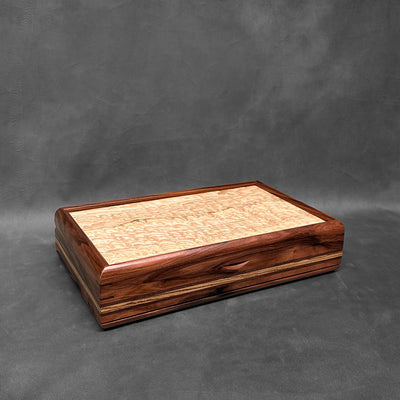 Signature Large Valet Box — Bolivian Rosewood with Tamo Ash lid Wenge and Zebrawood Stripes