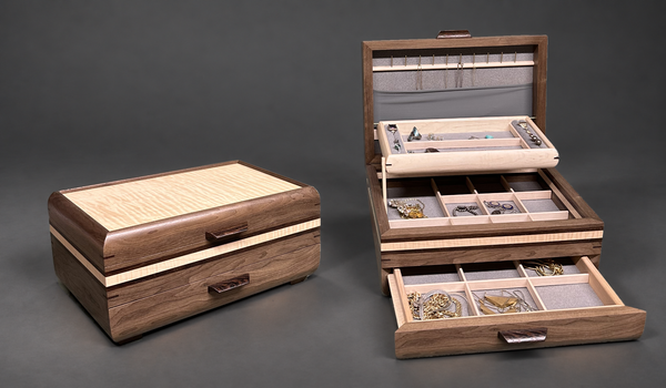 Sophisticated Jewelry Chest JC-98 closed and open with drawer extended