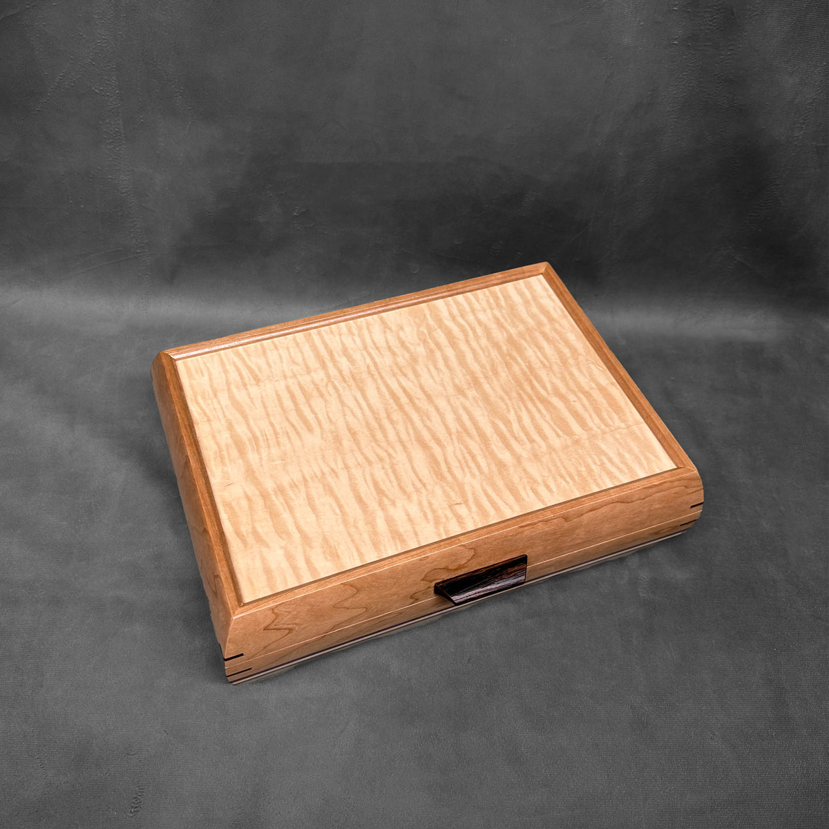 Signature Elegance Jewelry Box Cherry with Curly Maple Lid Purpleheart Curly Maple Stripes
