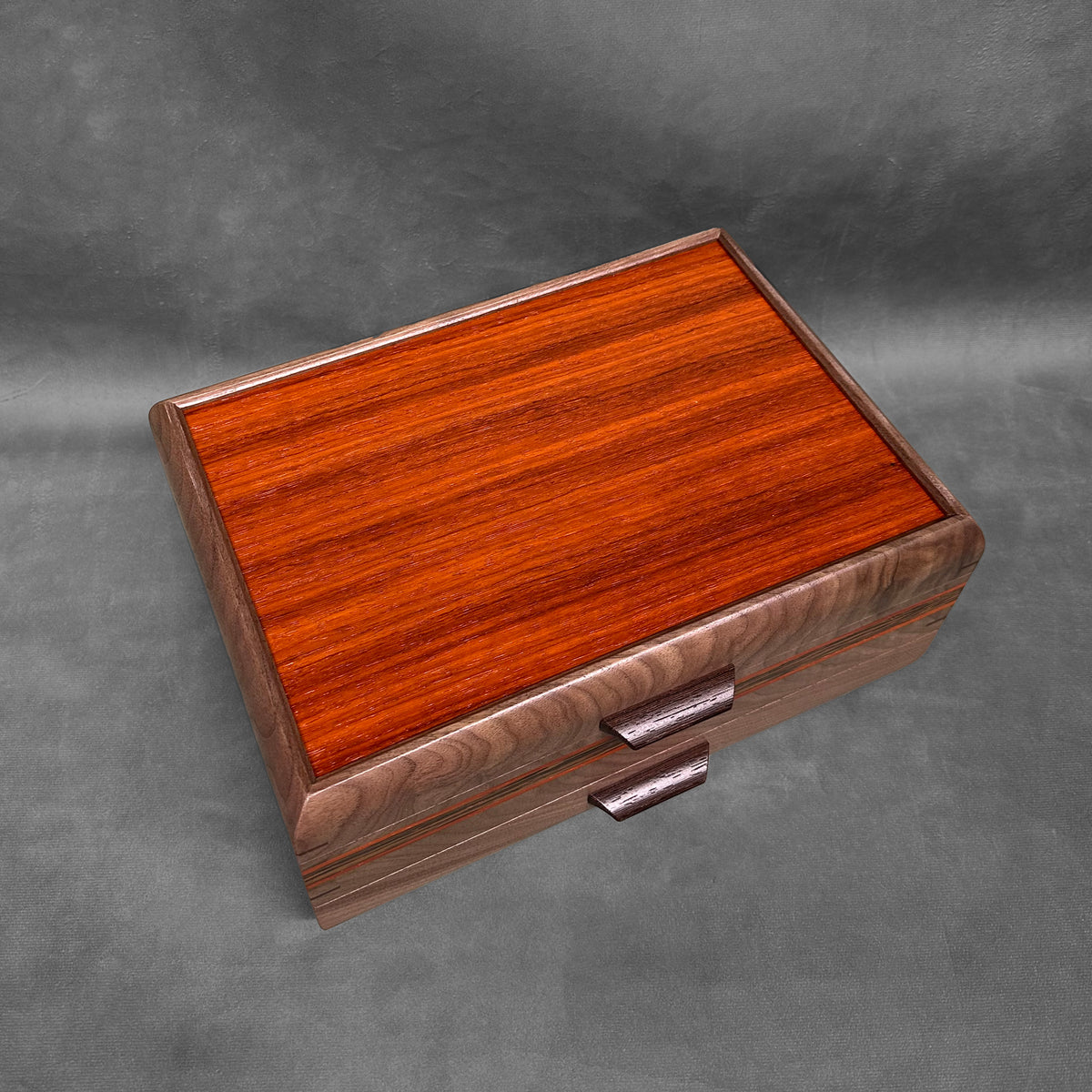 Signature Sophisticated Jewelry Chest Walnut with Padauk Lid Padauk and Wenge Stripes