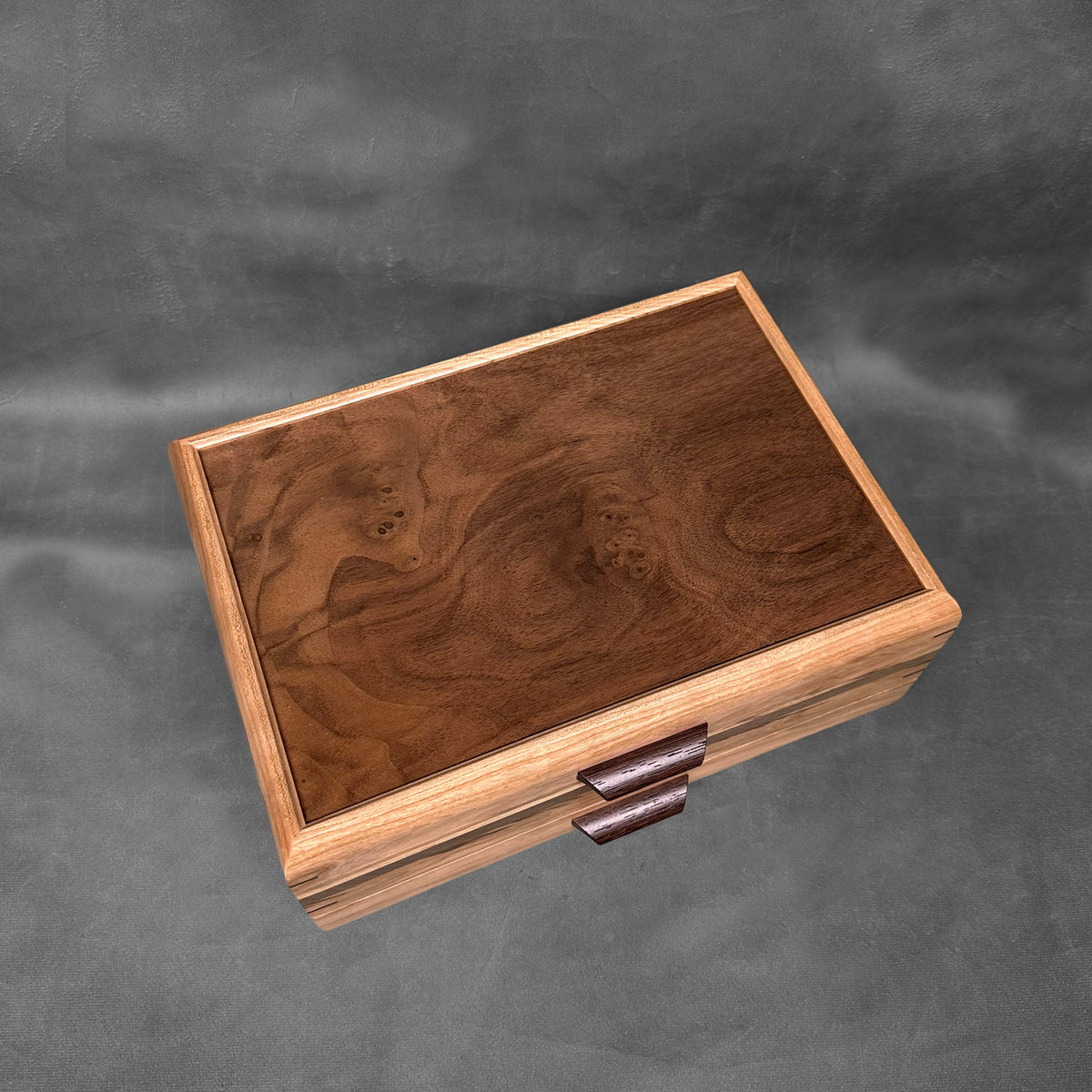 Signature Sophisticated Jewelry Chest Cherry with Walnut lid Zebrawood and Walnut Stripes