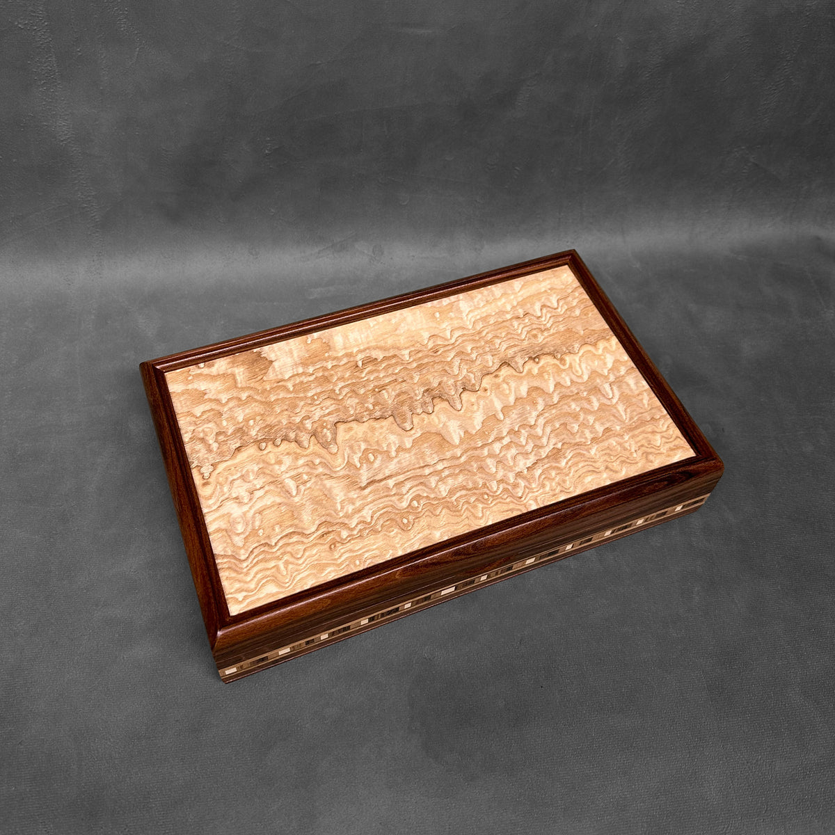 Signature Large Valet Box — Bolivian Rosewood with Tamo Ash lid and Check Inlay