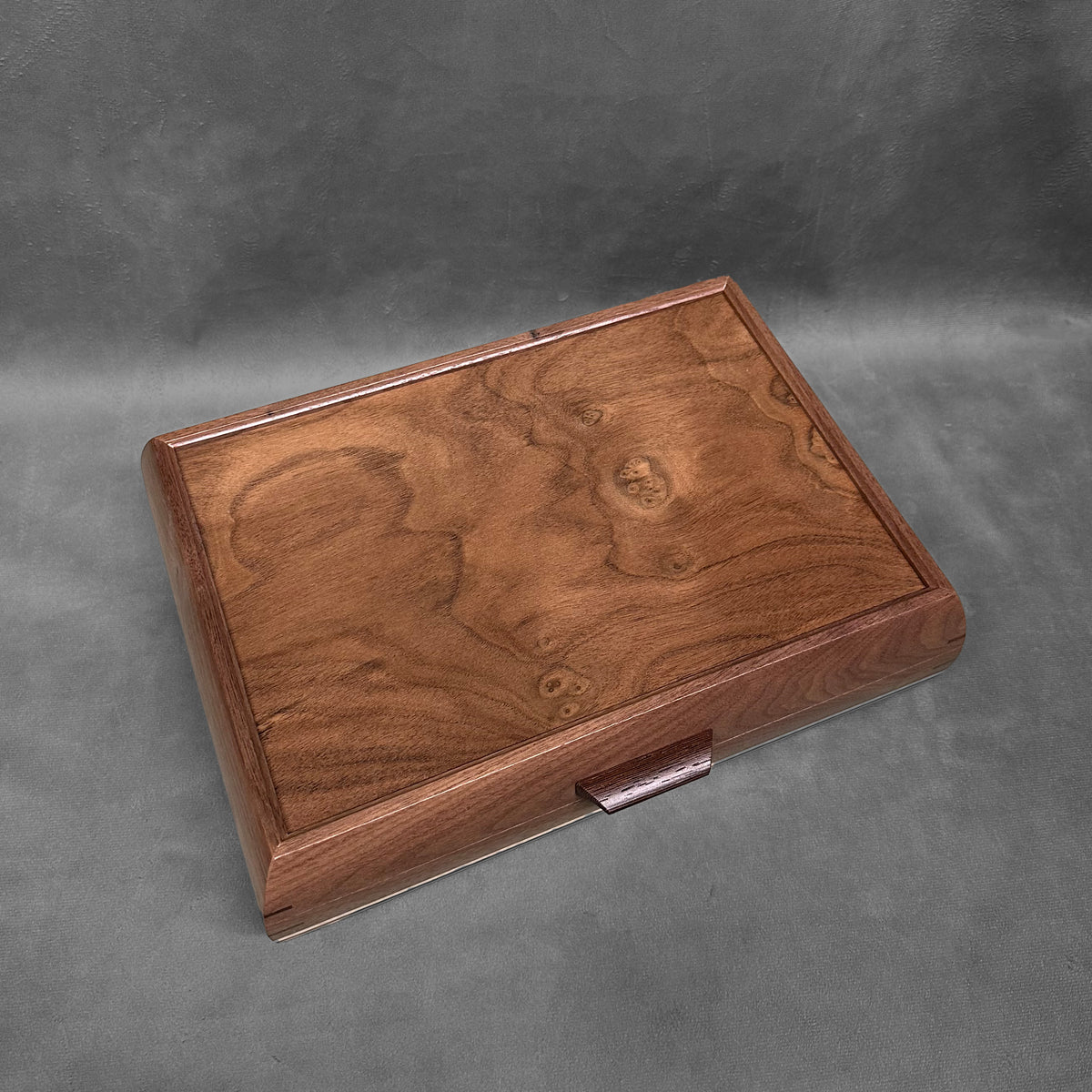 Signature Elegance Jewelry Box Walnut with Walnut Lid Curly Maple with Wenge Stripes