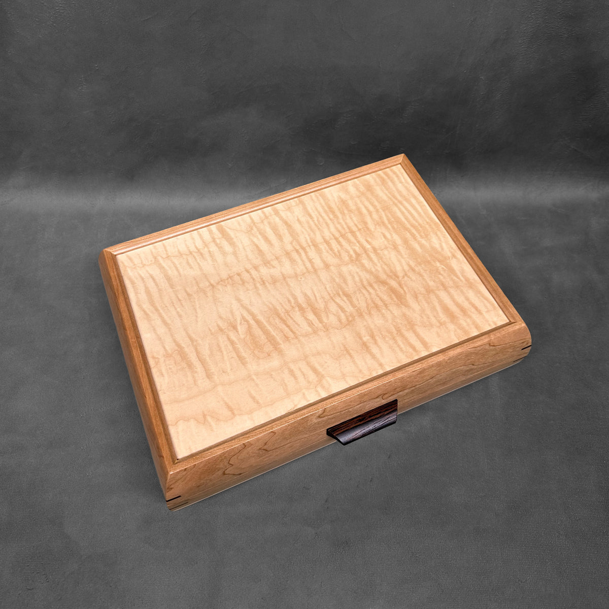 Signature Elegance Jewelry Box Cherry with Curly Maple Lid and Curly Maple Stripe