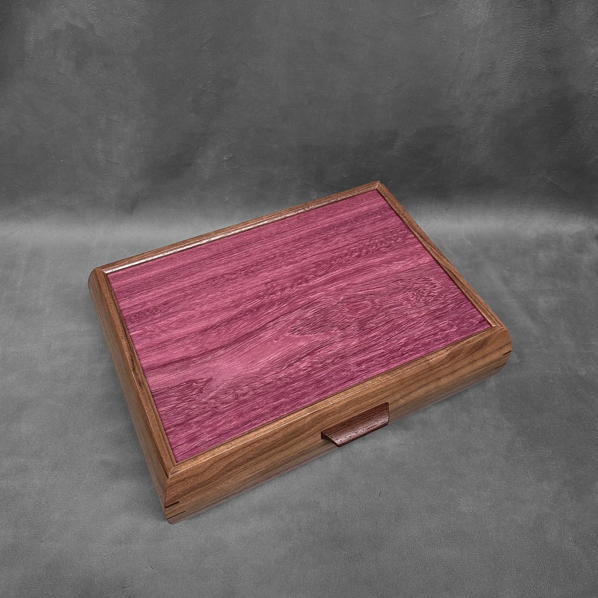 Signature Elegance Jewelry Box Walnut with Purpleheart Lid Purpleheart Stripe #1