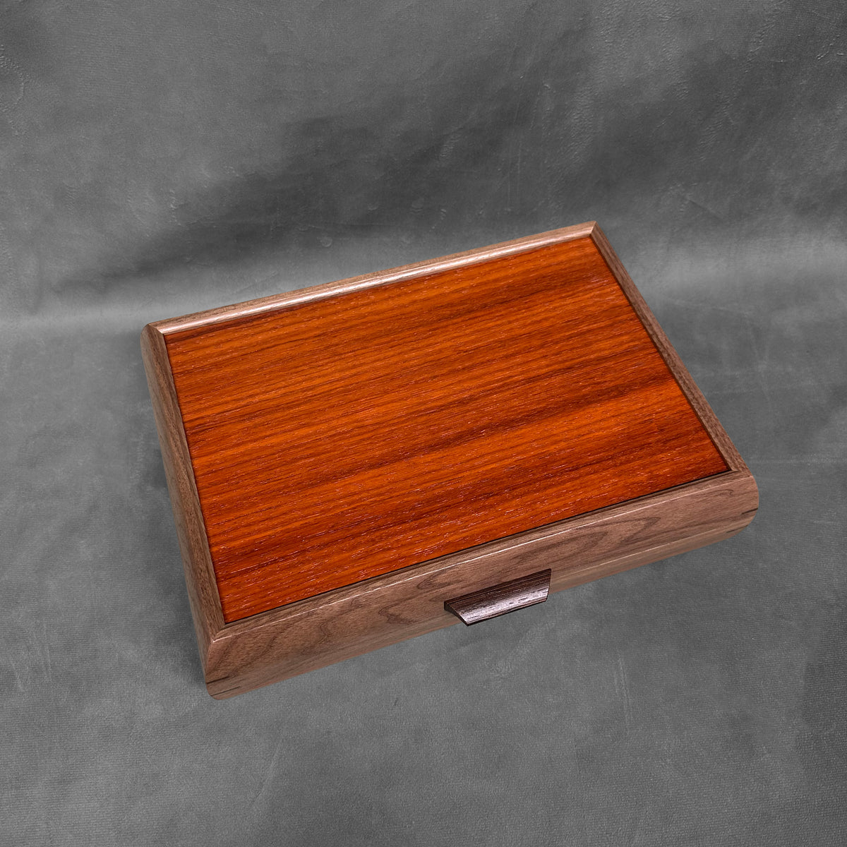 Signature Elegance Jewelry Box Walnut with Padauk Lid and Padauk Stripe