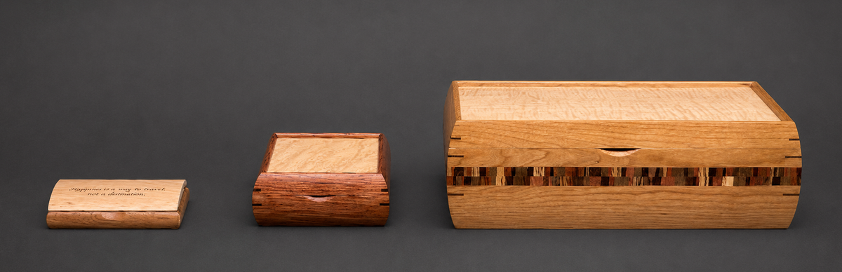 Small, square, and large keepsake chest trinket boxes side by side for size comparison